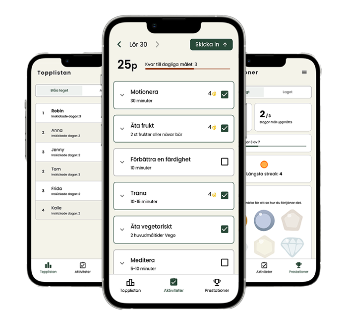 Screenshots som visualiserar appen
